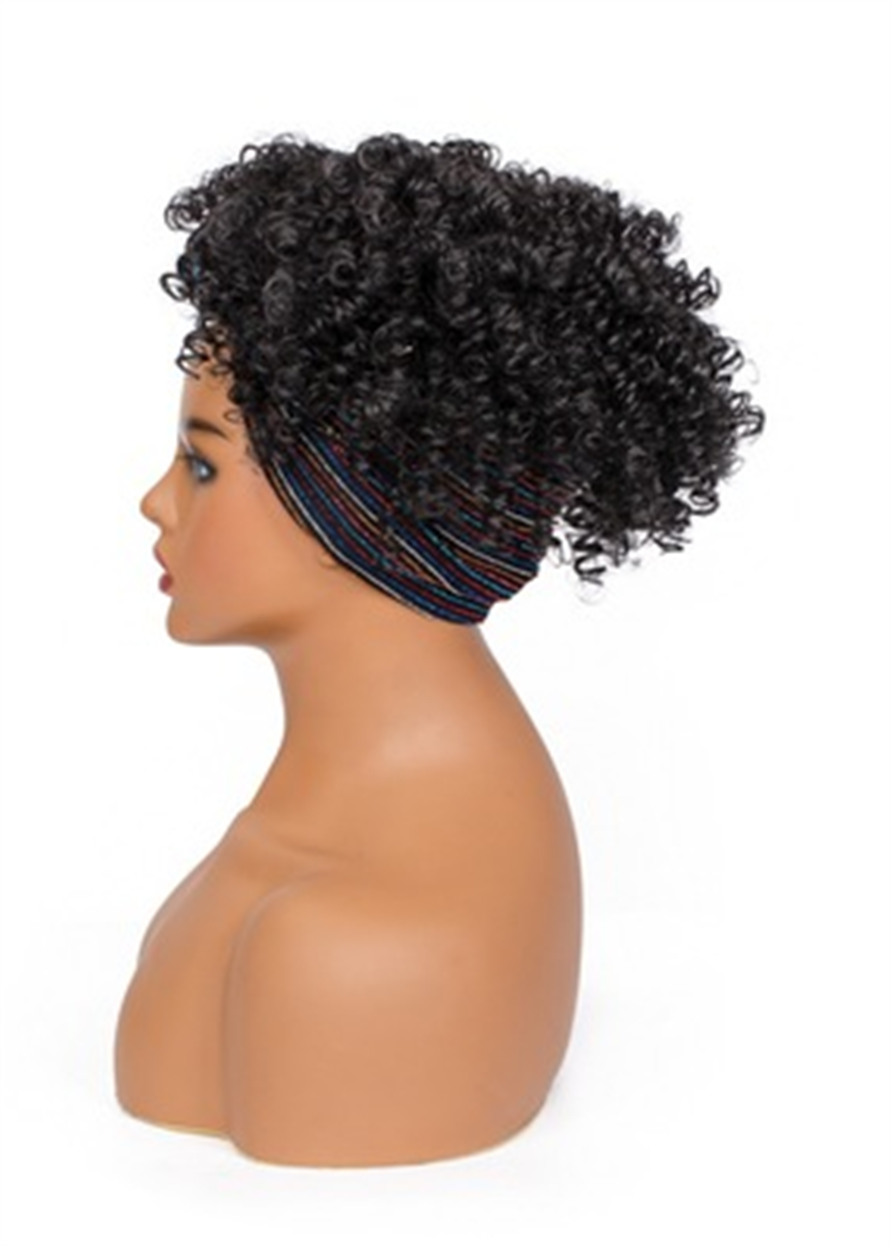 Women HeadBand Wig Synthetic Hair Kinky Curly Capless Short 130% Wigs