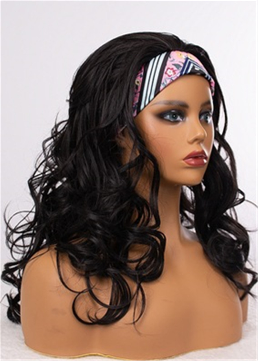 Headband Wig Synthetic Hair Women Capless Wavy 26 Inches 130% Wigs