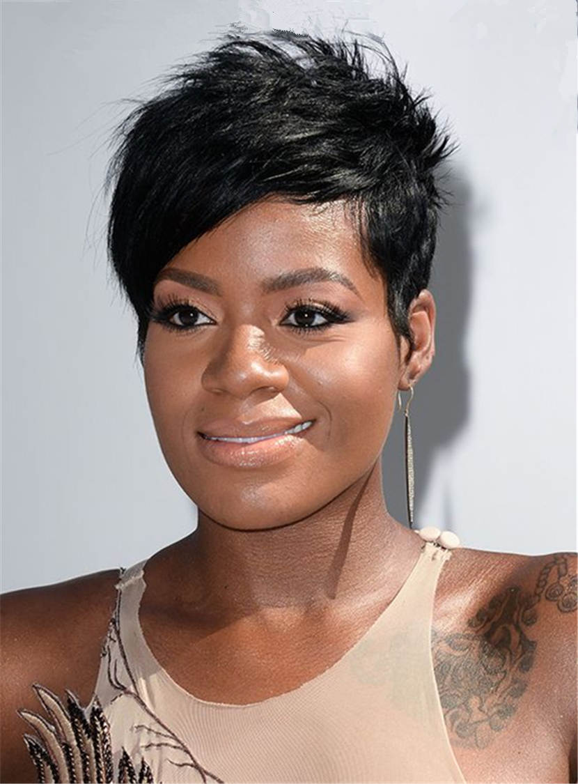 Fantasia Barrino Capless Straight Synthetic Hair 120% Short Wigs - Pixie Cut Hair Wigs With Side Part Bangs