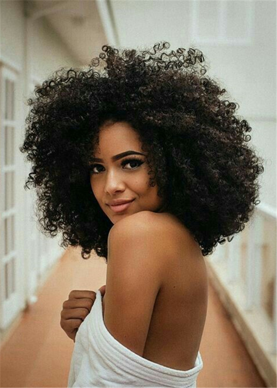 Women Afro Curly Synthetic Hair Capless 12 Inches 120% Wigs