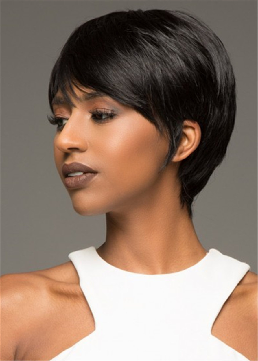 Boy Cut Synthetic Hair Women Straight Lace Front Cap 10 Inches 120% Wigs