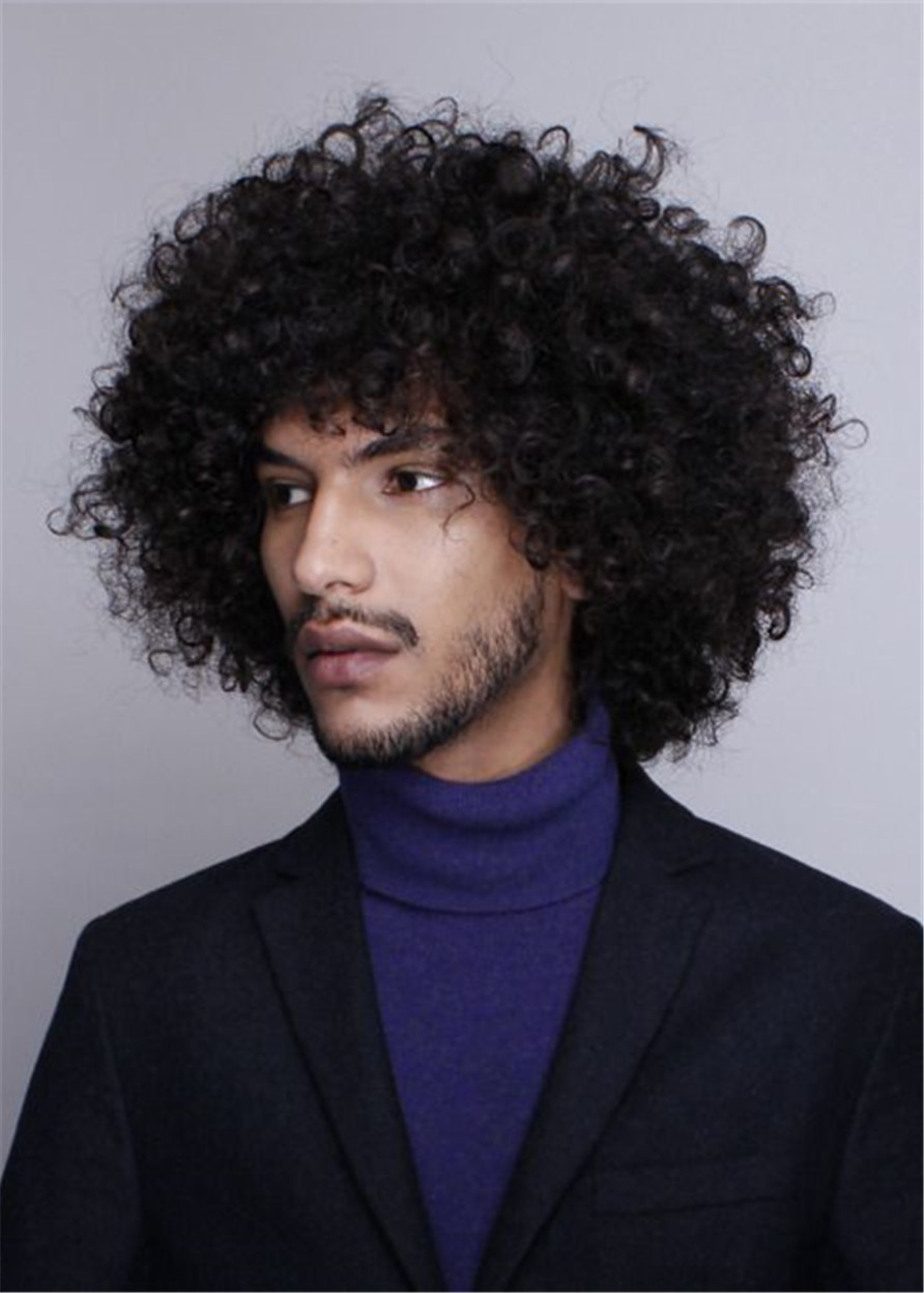 Kinky Curly Synthetic Hair Capless 120% 12 Inches Men's Wigs