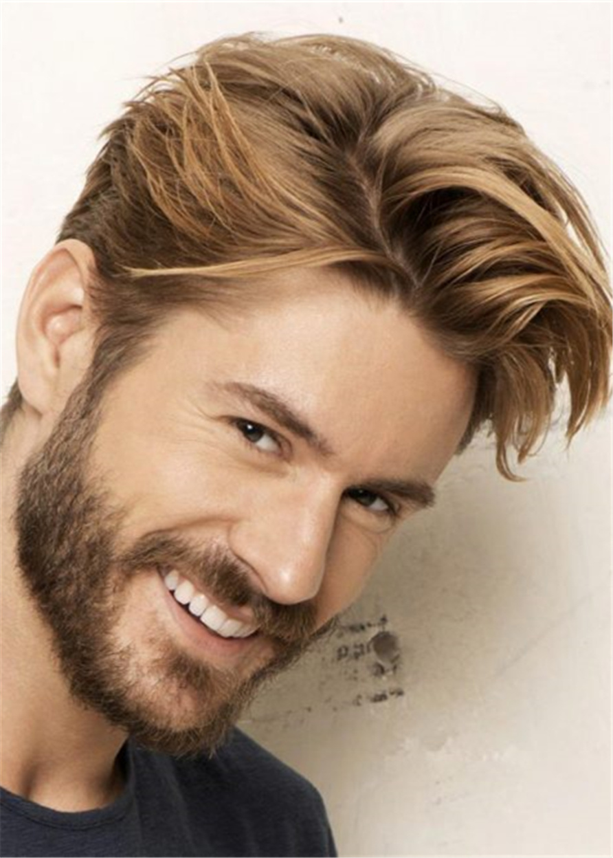 Full Lace Cap Natural Straight Human Hair 120% Short Wigs For Men