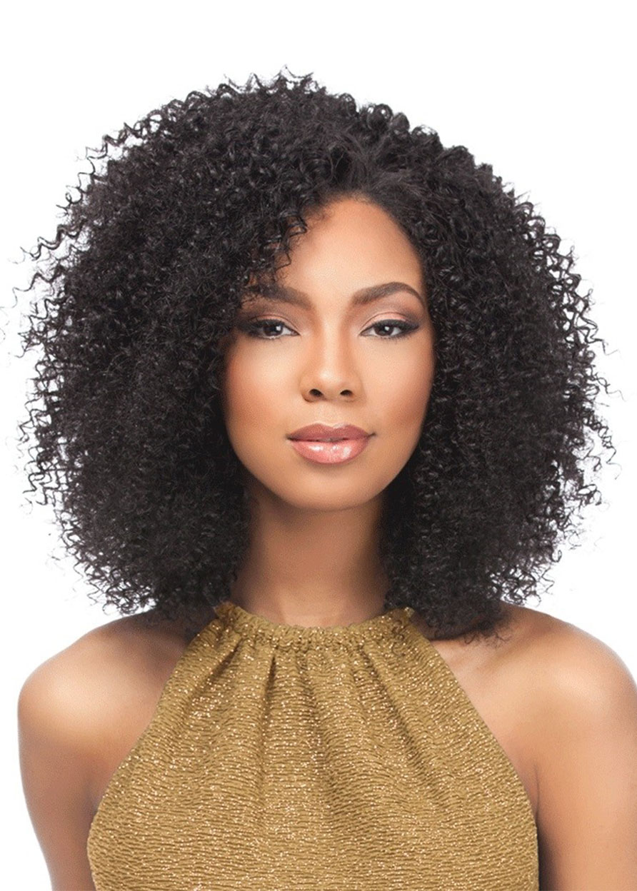Human Hair Women Afro Kinky Curly Lace Front Cap 18 Inches 120% African American Wigs