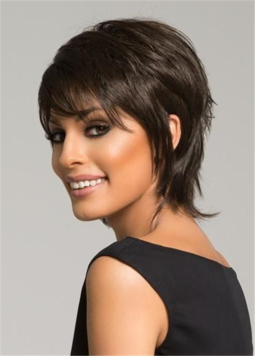 Women Short Pixie Cut Natural Straight Synthetic Hair Capless 10 Inches 120% Wigs