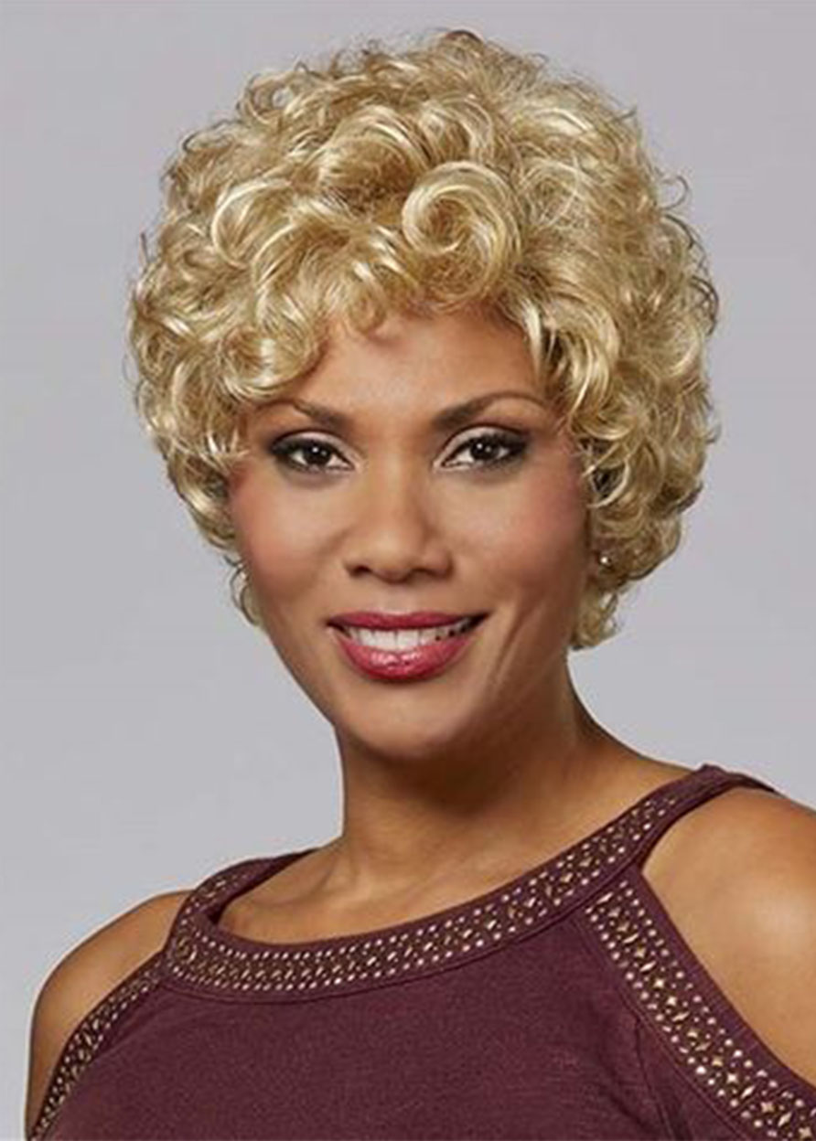 Curly Synthetic Hair Capless Women 120% Short Wigs - Blonde