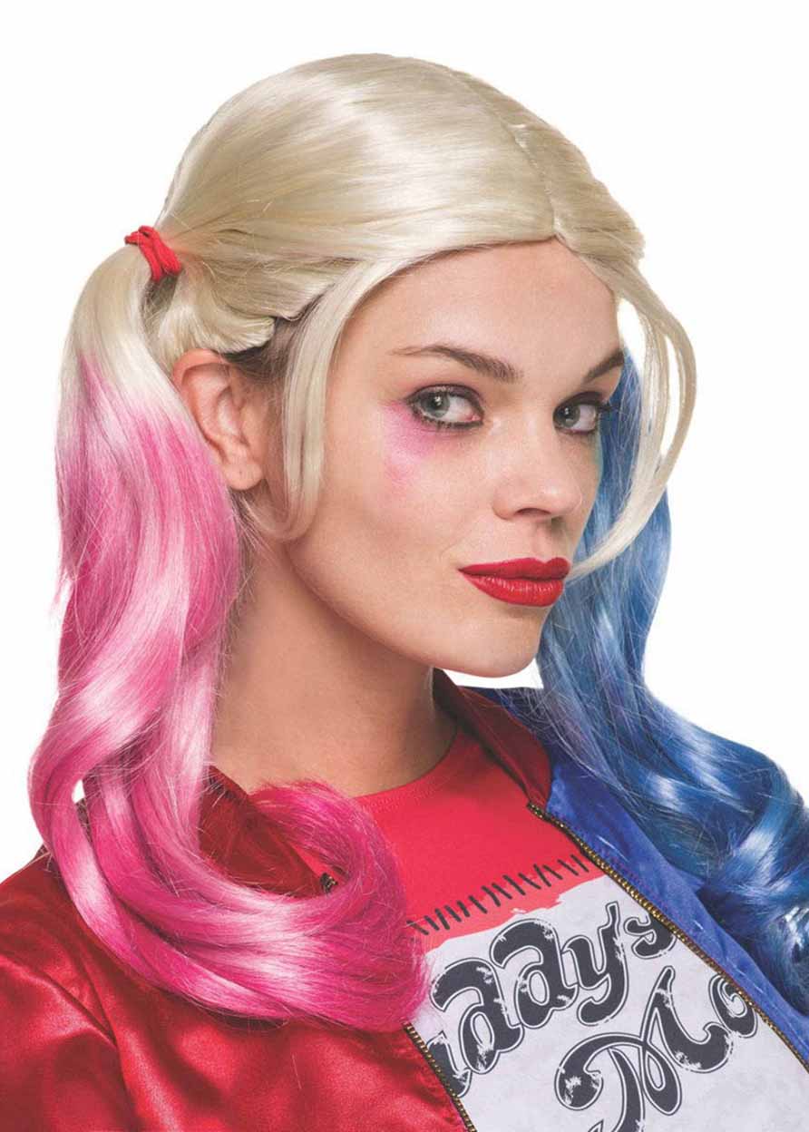 Harley Quinn Halloween Cosplay Wigs Natural Straight Capless Synthetic Hair 130% 20 Inches Wigs