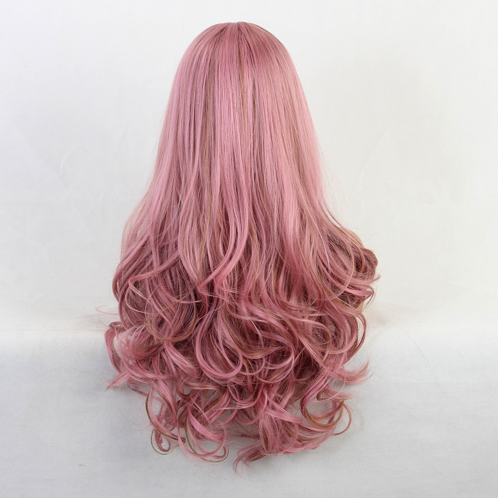 Women PInk Color Cosplay Wigs Wavy Synthetic Hair Capless 24 Inches 130% Wigs