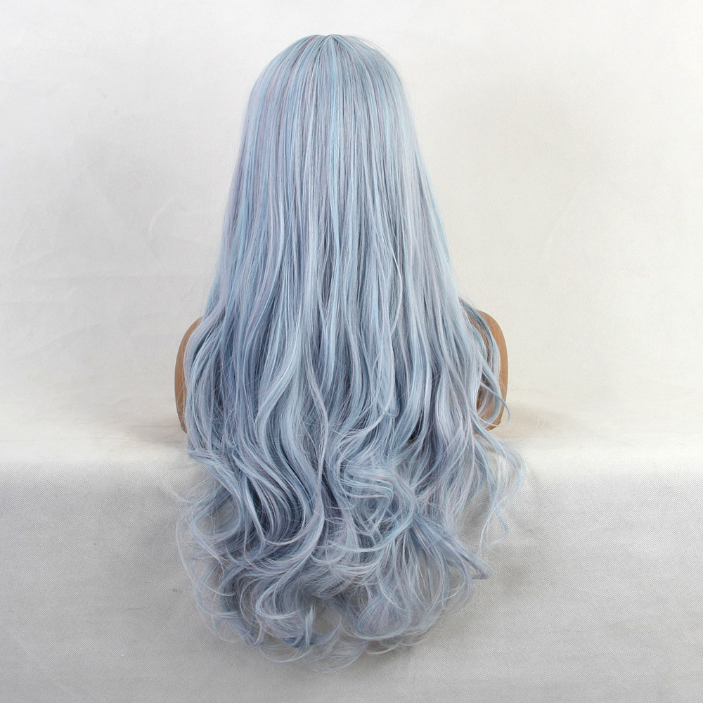 Capless Women Blue Color Cosplay Wigs Synthetic Hair Wavy 130% 24 Inches Wigs