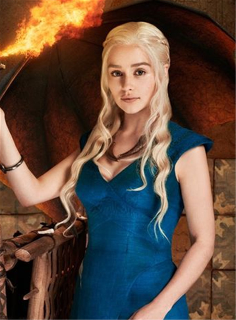 Mother of Dragons Cosplay Wig Synthetic Hair Lace Front Cap Wavy 24 Inches 120% Wigs