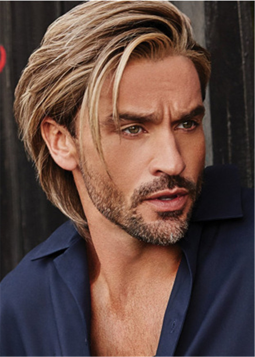 Wigs For Men - One Side Parted Synthetic Hair Men Capless Straight 10 Inches 120% Wigs