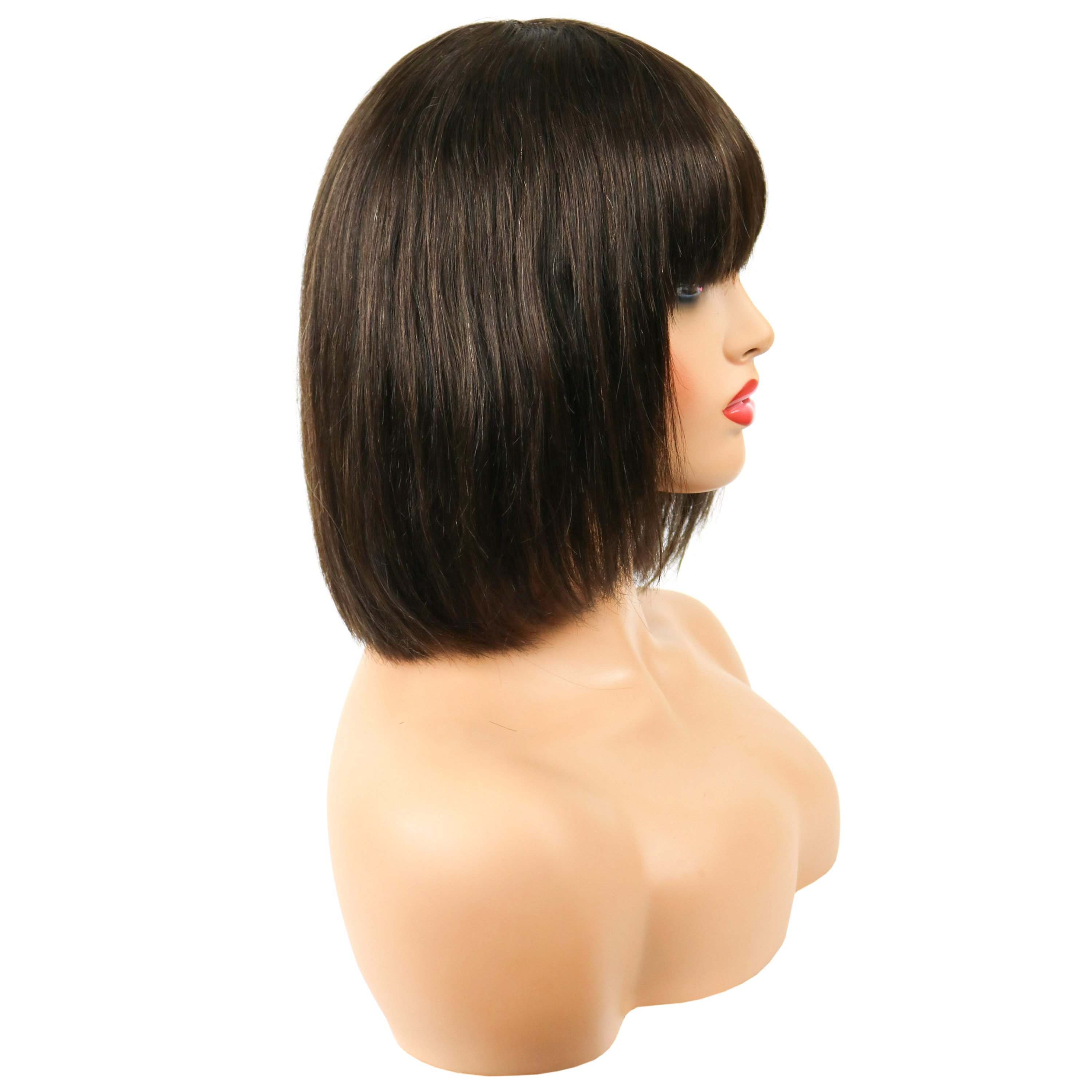 Short Straight Bob Wig Human Hair 10 Inches 120% Wigs With Full Bangs