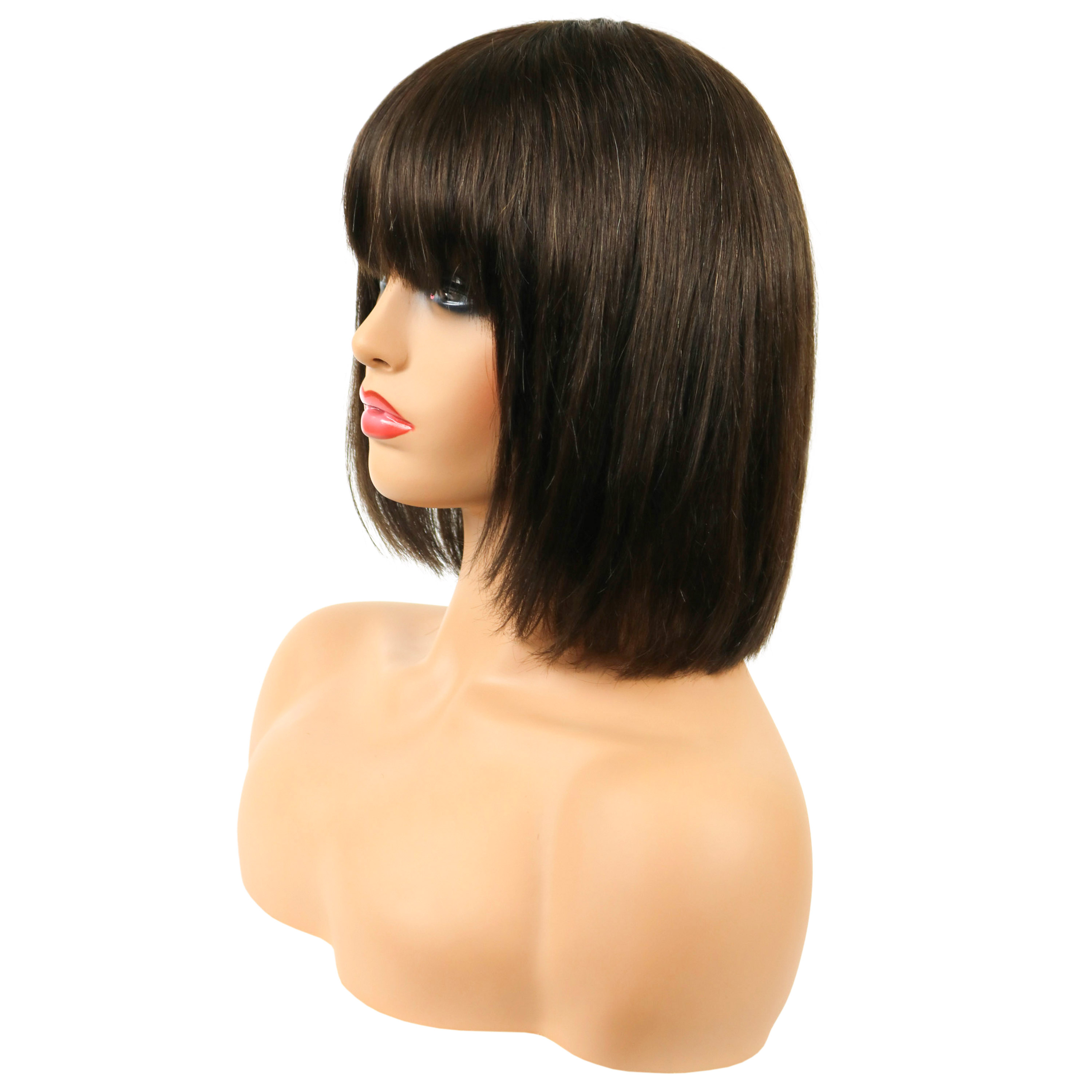 Short Straight Bob Wig Human Hair 10 Inches 120% Wigs With Full Bangs