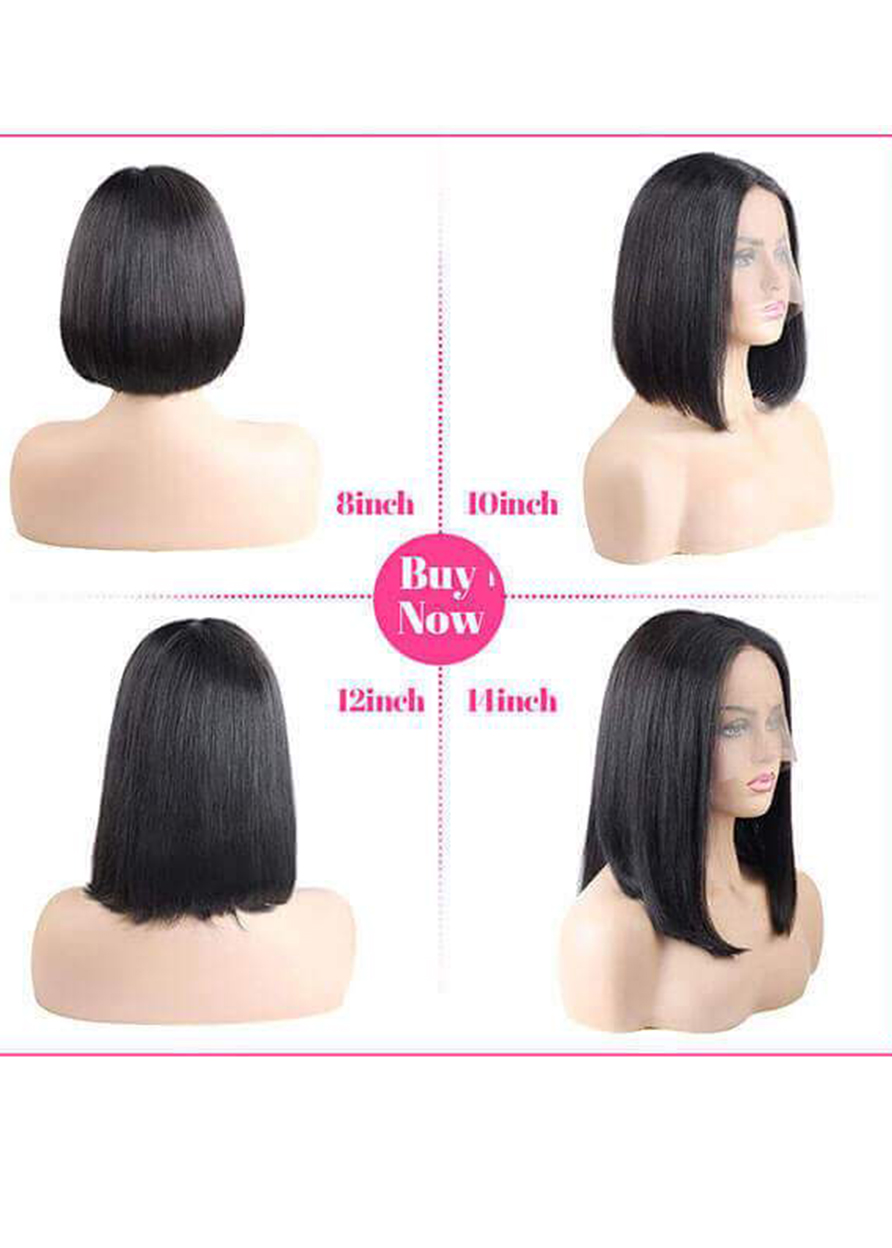 T Part Lace Front Cap Straight Human Hair 150% 14 Inches Wigs Women Bob Wigs