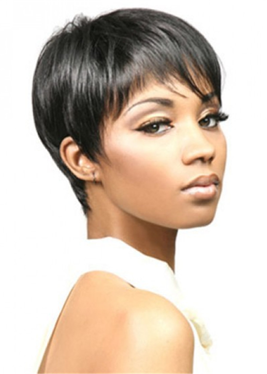 Pixie Cut Human Hair Women Natural Straight 120% 8 Inches Wigs For African American Women