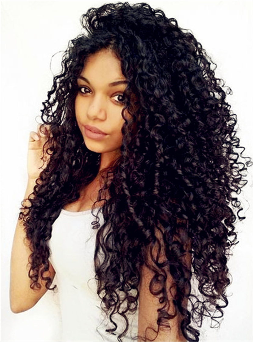Lace Front Cap Synthetic Hair Kinky Curly 120% 30 Inches Wigs For African American Women