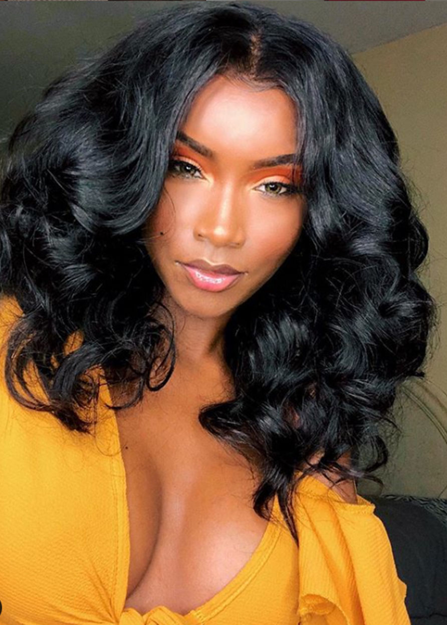100% Virgin Human Hair Body Wave Lace Front Cap 14 Inches Wigs