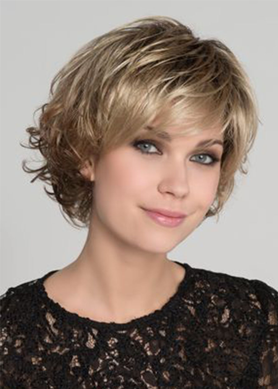 Women's Short Bob Layered Hair Wigs Synthetic Hair Capless Natural Straight 14 Inches 120% Wigs