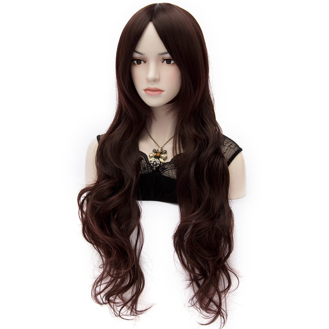 Dark Brown U Part Wavy Capless Synthetic Hair 28 Inches 120% Wigs - Central Parting Hair Wigs