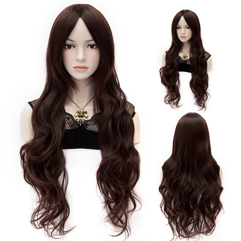 Dark Brown U Part Wavy Capless Synthetic Hair 28 Inches 120% Wigs - Central Parting Hair Wigs