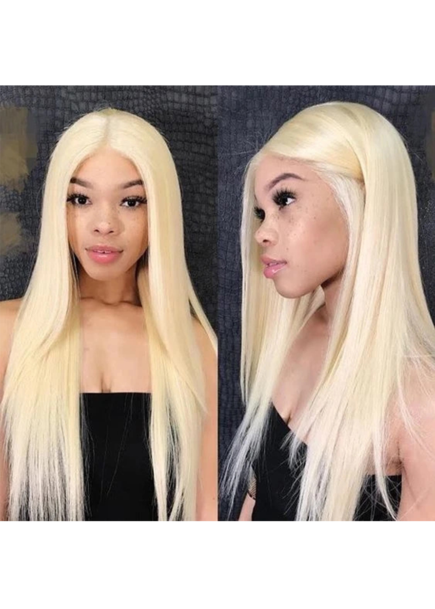 T Part Human Hair Lace Front Cap Women Straight 26 Inches 150% Wigs - BLONDE 613 Wigs