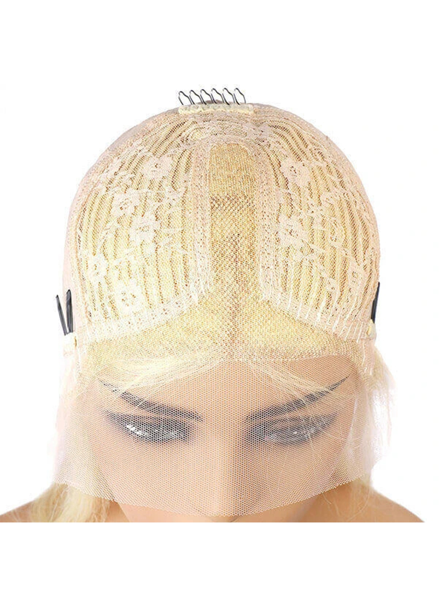 T Part Human Hair Lace Front Cap Women Straight 26 Inches 150% Wigs - BLONDE 613 Wigs