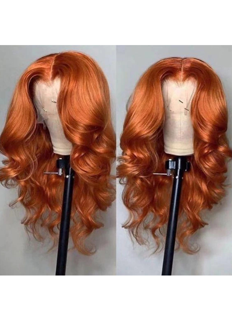 Ginger Middle T Part Body Wave Lace Front Cap Human Hair 150% 24 Inches Wigs