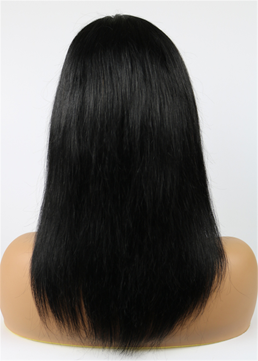 Women Capless Human Hair Straight 12 Inches 120% Wigs With Full Bangs