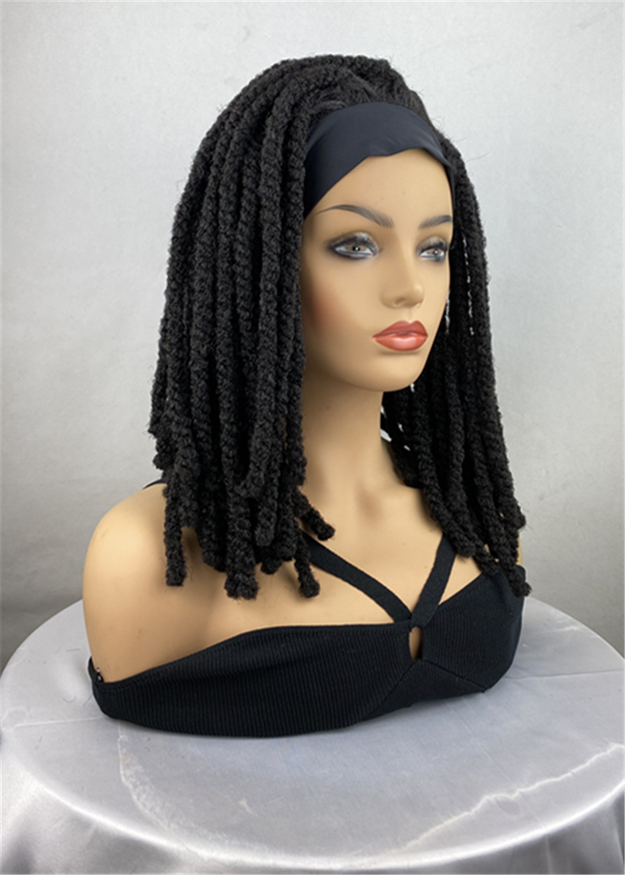 Synthetic Hair Afro American Crochet Braid Hair Wigs Capless Afro Curly 18 Inches 130% Headband Wigs