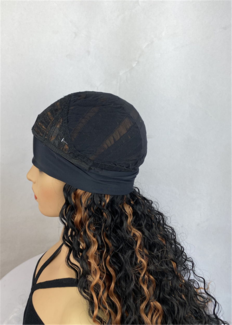 Kinky Curly Capless Women Ombre Headband Wigs Synthetic Hair 130% 28 Inches Wigs