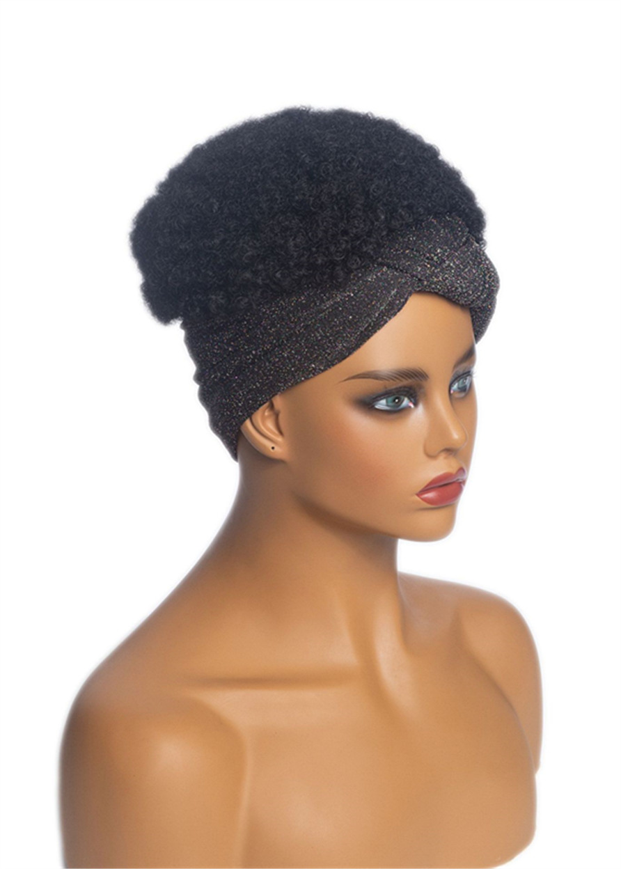 Capless Synthetic Hair Women African American Headband Wig Afro Curly 130% Short Wigs