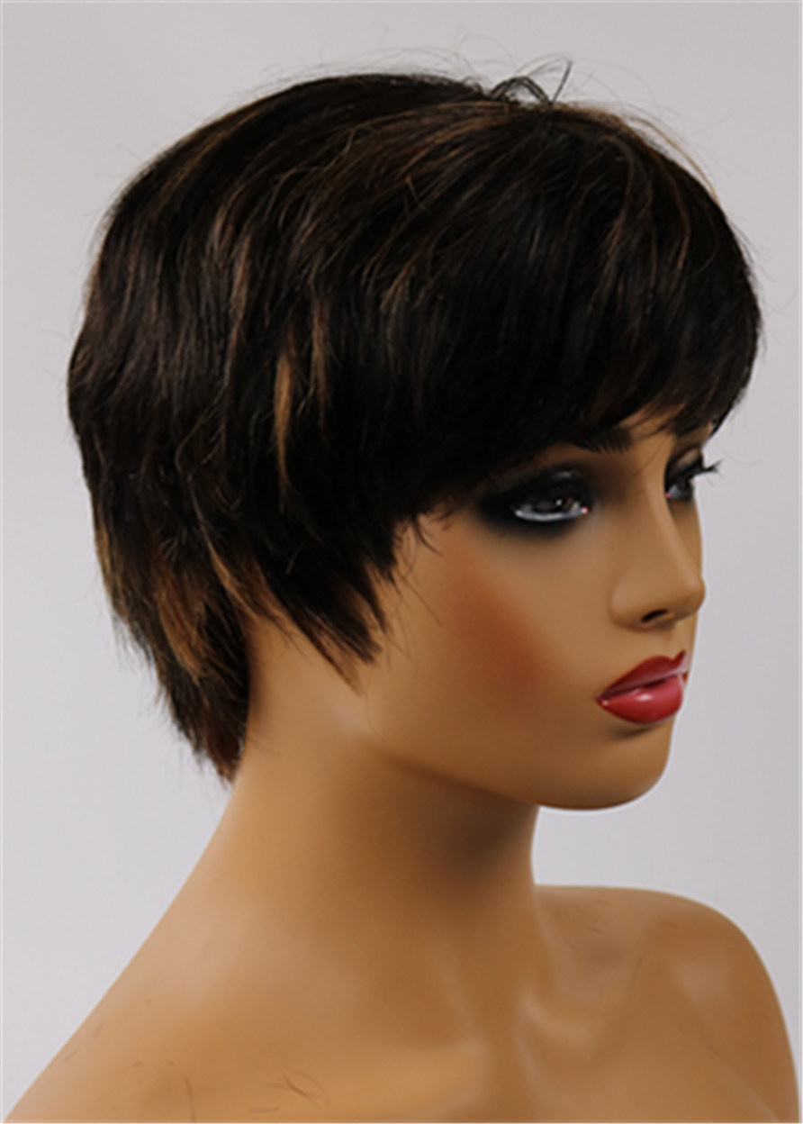 Pixie Short Straight Human Hair 120% Wigs For African American Women