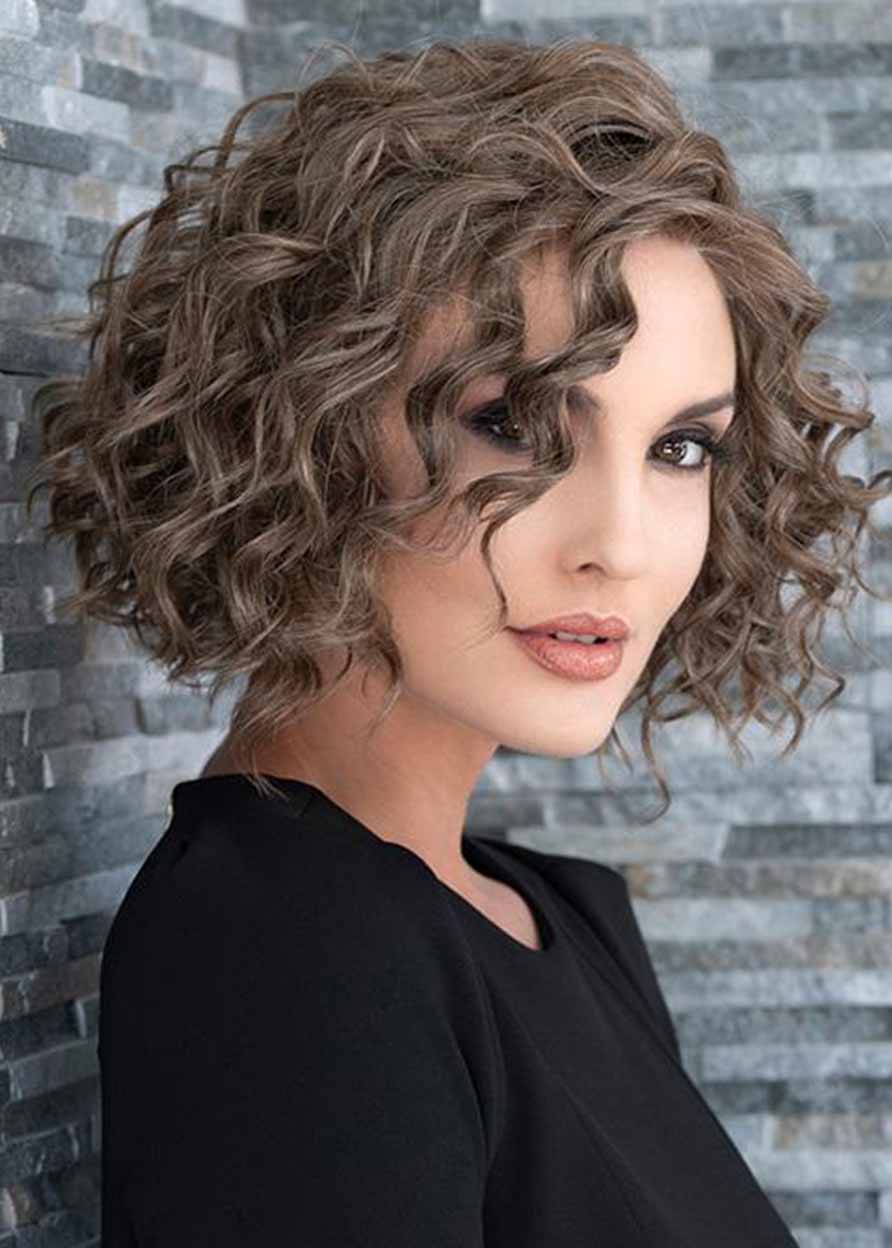 Jerry Curly Synthetic Hair Capless Women Bob Hair Wigs 130% 16 Inches Wigs