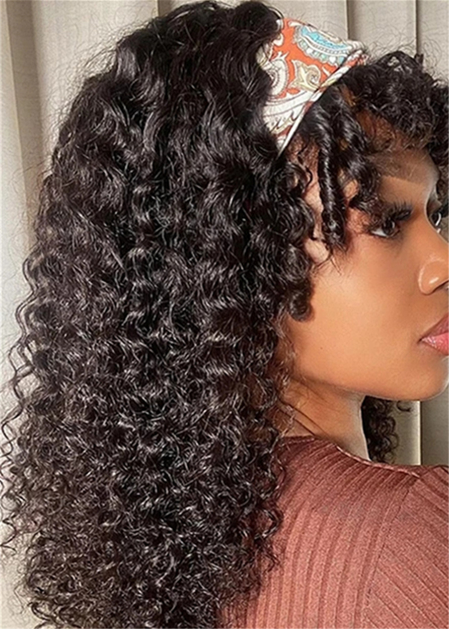 Curly Capless Women Headband Wigs Human Hair 130% 18 Inches Wigs