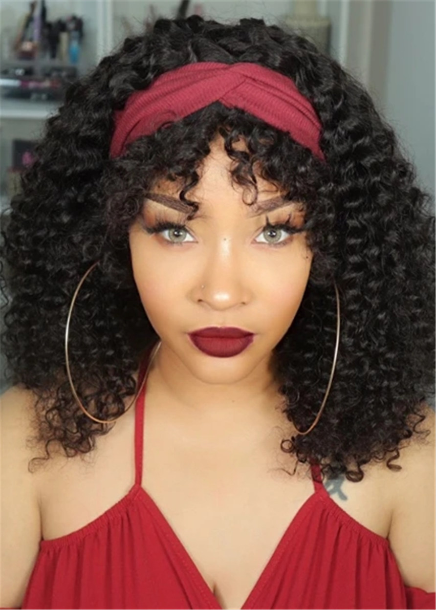 Women Headband Wig Capless Curly Human Hair 18 Inches 130% Wigs