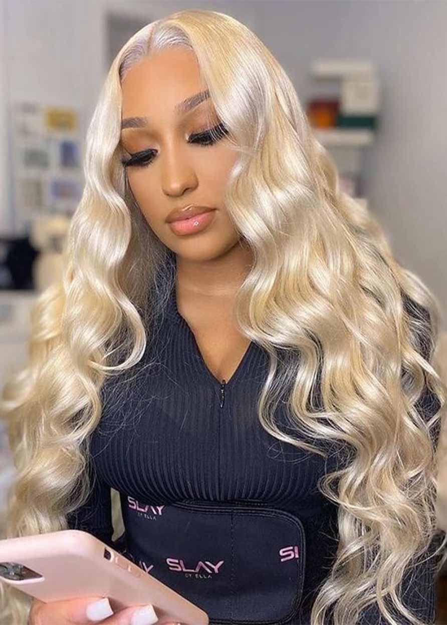 Lace Front Cap Human Hair Wavy 26 Inches 120% Wigs For African American Women - BLONDE 613 Wigs