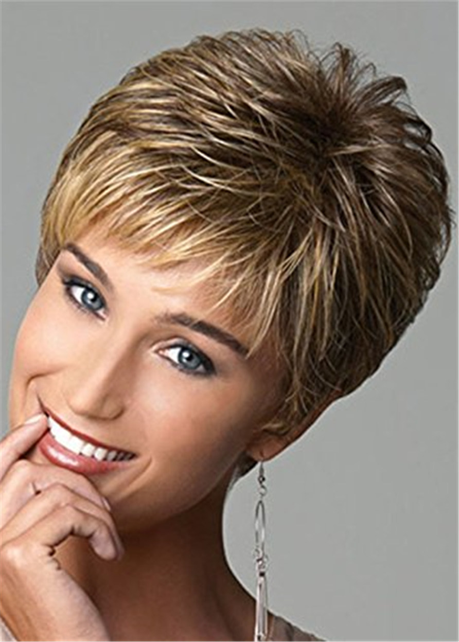 Women Short Cut Choppy Layered Human Hair 120% 8 Inches Wigs