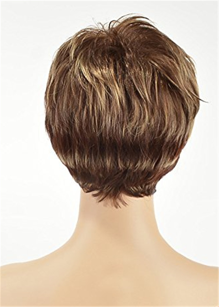 Women Short Cut Choppy Layered Human Hair 120% 8 Inches Wigs