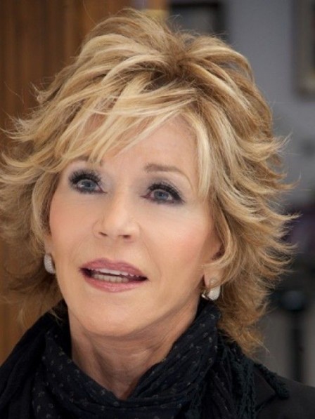 Synthetic Hair Lace Front Layered Wigs Jane Fonda Wigs With Bangs