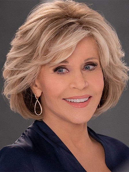 Wavy Bobs Chin Length Full Lace Synthetic Hair Wigs 12 Inches Jane Fonda Wigs