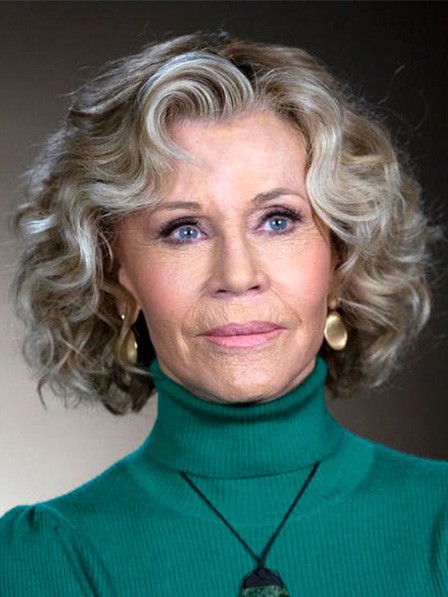 Jane Fonda Layered Curly 100% Human Hair Lace Front Wigs