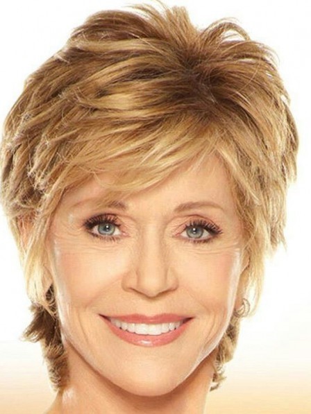Straight Capless Synthetic Hair 130% Wigs Jane Fonda Short Layered Wigs