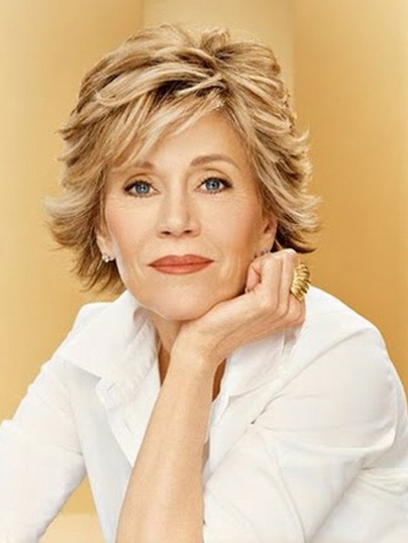 Jane Fonda Short Layered Synthetic Wigs With Bangs