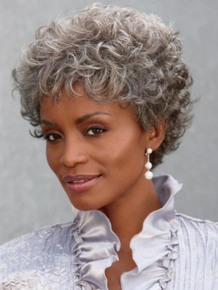 Women Kinky Curly Capless Synthetic Hair 8 Inches 130% Wigs - Grey