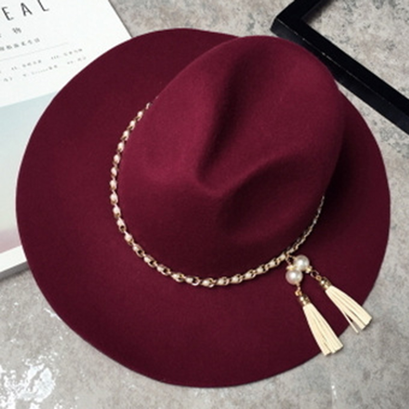 Fedora Hat Bead British Wool Blends Plain Fall Hats