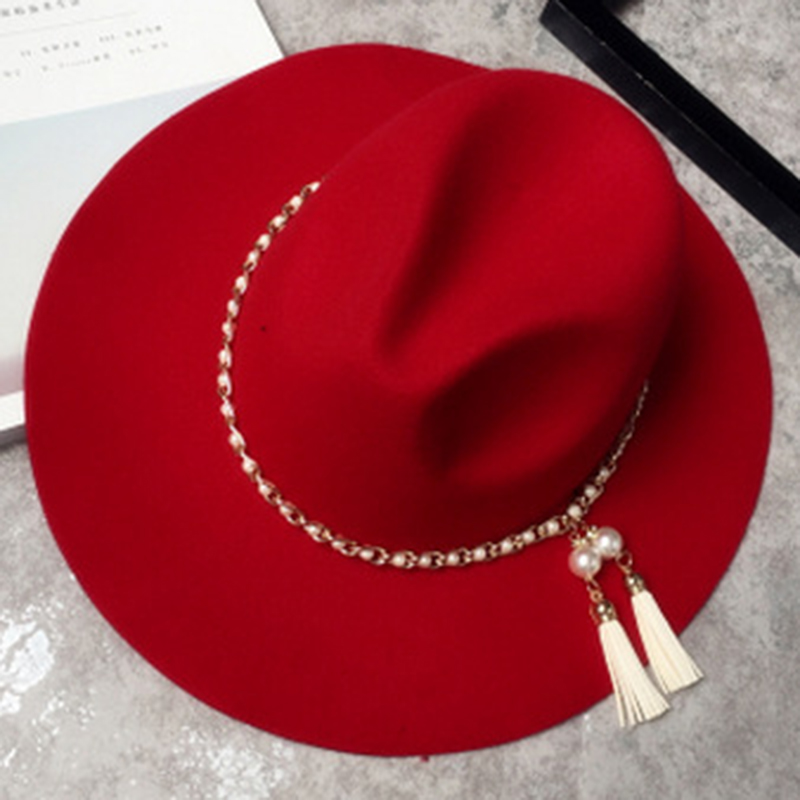 Fedora Hat Bead British Wool Blends Plain Fall Hats