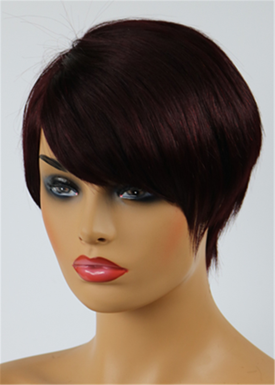 Chic Cheap Short Straight Mixed Color Wig 100% Human Hair Wigs