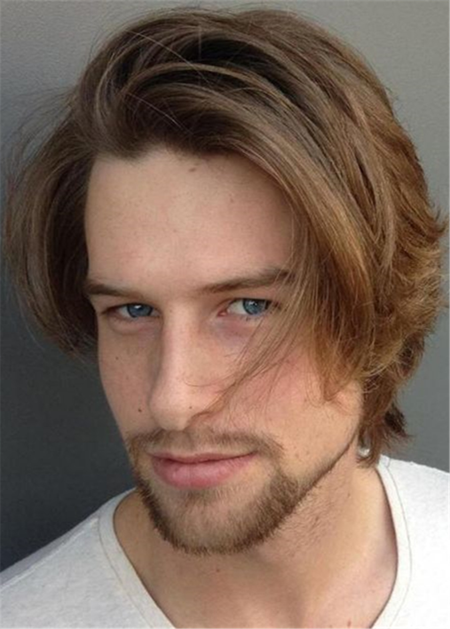Side Part Wavy Hairstyle Full Lace Men's Wigs