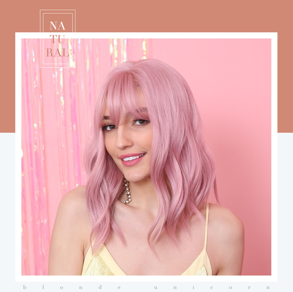 Medium Hairstyle Pink Wavy Synthetic Hair Wig 12 Inches