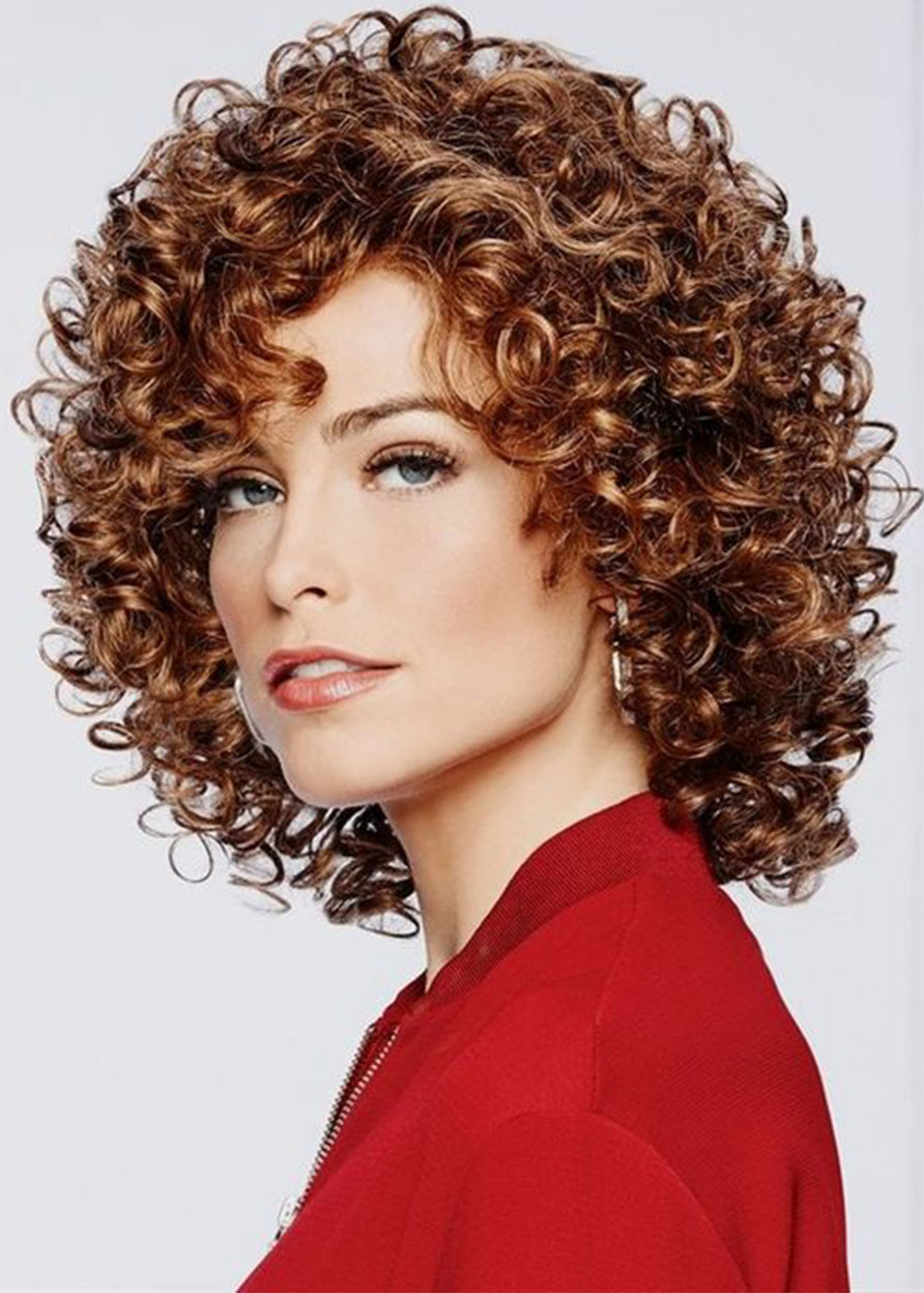 Brown Short Kinky Curly Afro Synthetic Hair Wig Lace Front Wig 18 Inches